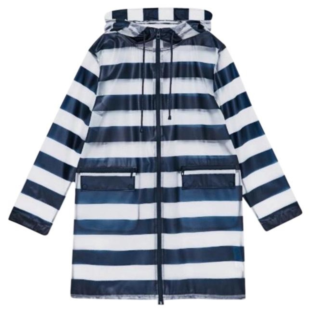 Zara Navy & Clear Striped Rain Coat - Size XL